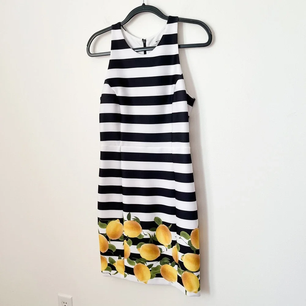 Milly for Design Nation Striped Lemon Print Sleeveless Sheath Dress Womens 6‎